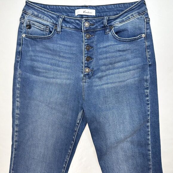 Kancan Rainn Ultra High Rise Flare Jeans 13/30 Stretch Blue Denim Fray Fringe - Picture 8 of 12